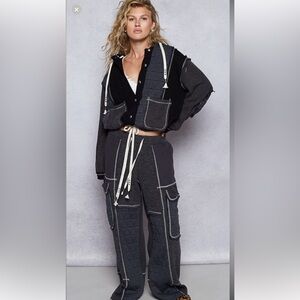 POL black & gray thermal & Quilted Women's jogger set